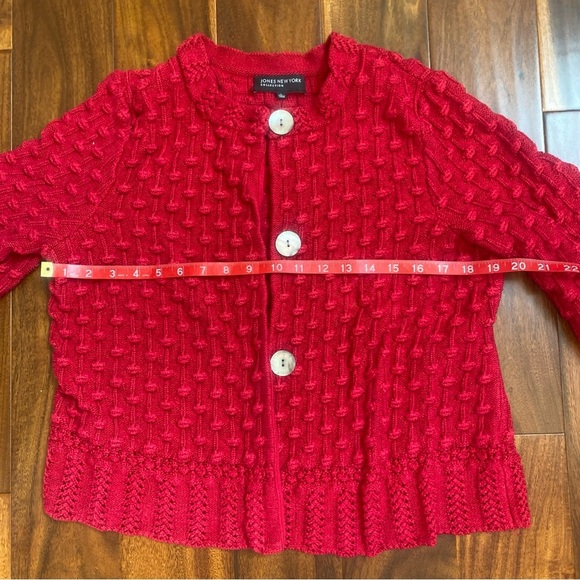 UNIQUE Sz Lrg Jones New York CHUNKY KNIT Cardigan Sweater Red Preppy - Picture 5 of 5